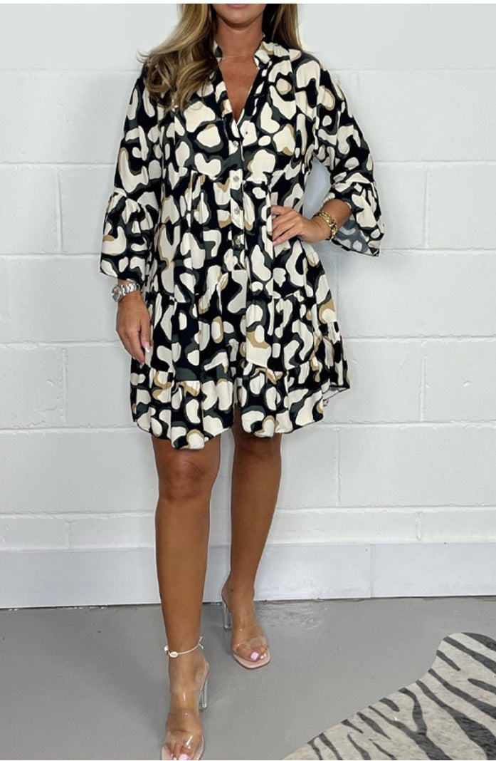 Quentine™ - Casual Fashion Print V-Neck Dress