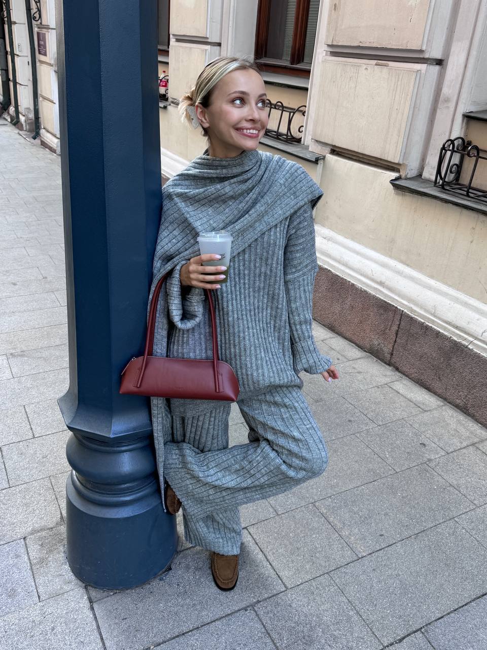 Jeannie™ - Burgundy set with sweater and wide leg pants