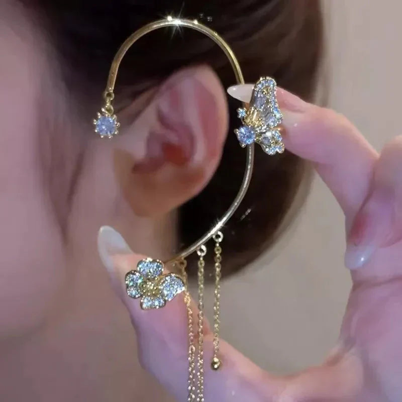 Elegant Butterfly Flower Earrings with Tassels