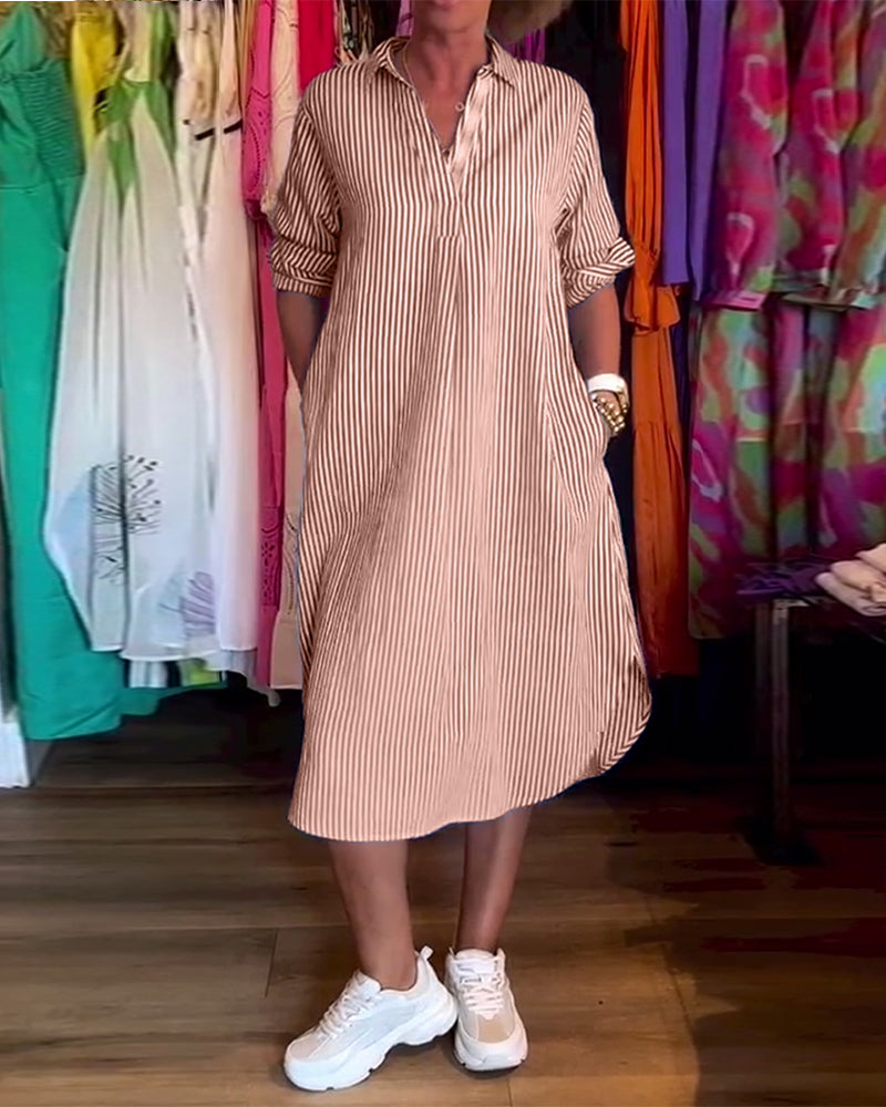 Cato™ - Striped Shirt Dress with Lapel Collar