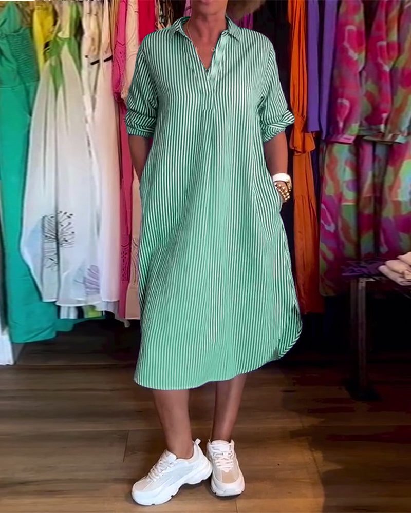 Cato™ - Striped Shirt Dress with Lapel Collar