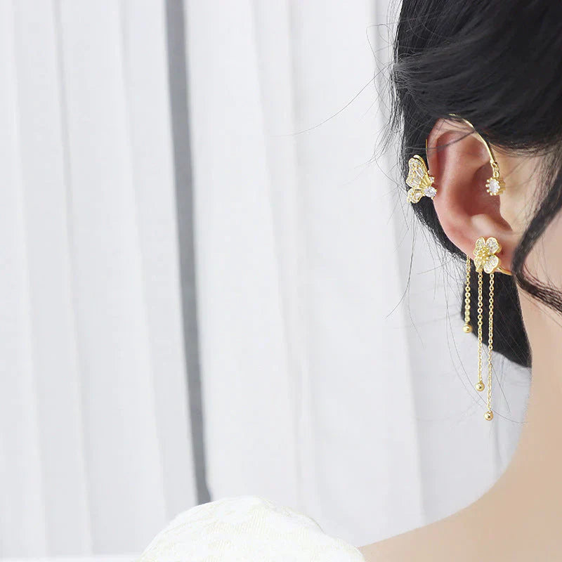 Elegant Butterfly Flower Earrings with Tassels