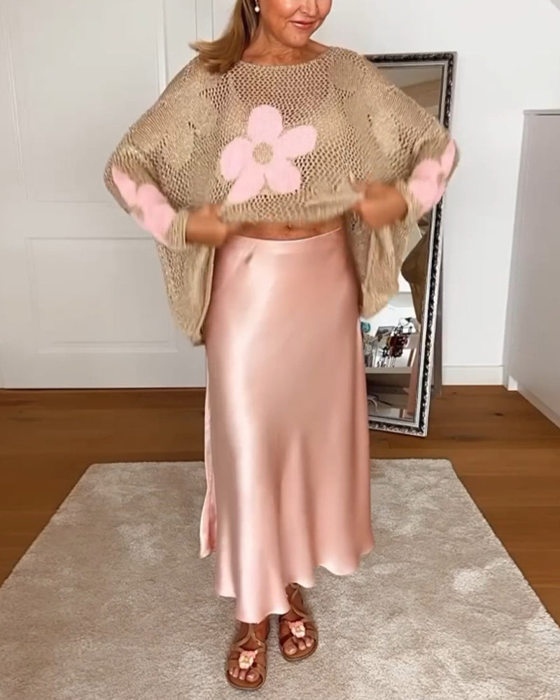 Sasha™ - Long Sleeve Openwork Floral Knit Sweater