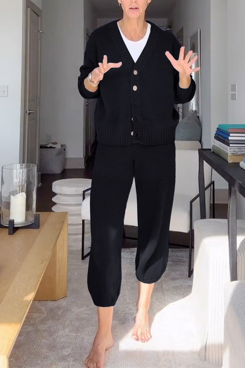 Marielle™ - Women's Casual V-Neck Waffle Texture Set