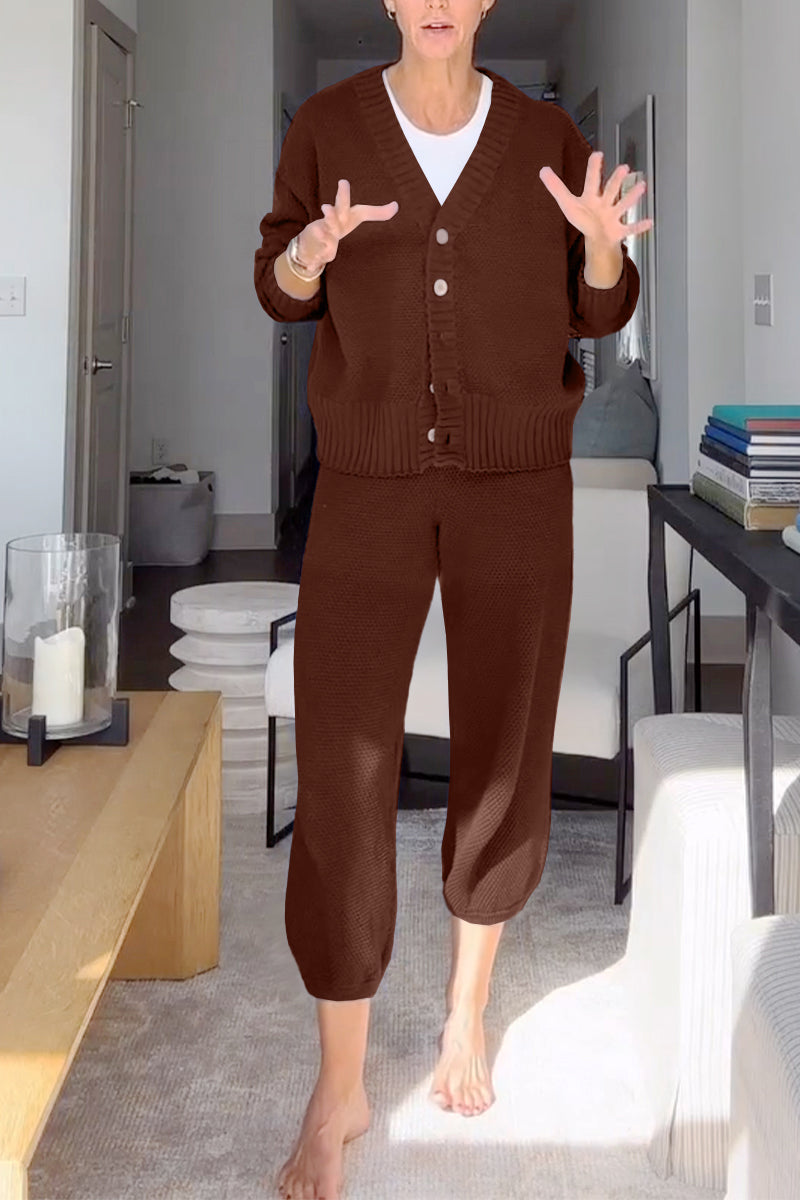 Marielle™ - Women's Casual V-Neck Waffle Texture Set