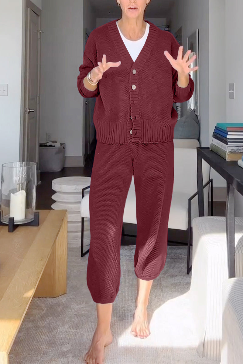Marielle™ - Women's Casual V-Neck Waffle Texture Set