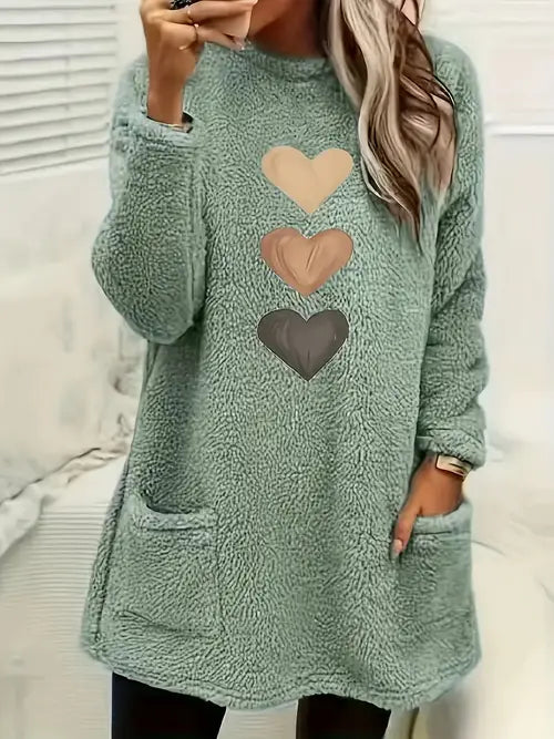 Patrice™ - Colorful Heart Fleece Sweatshirt with Pockets