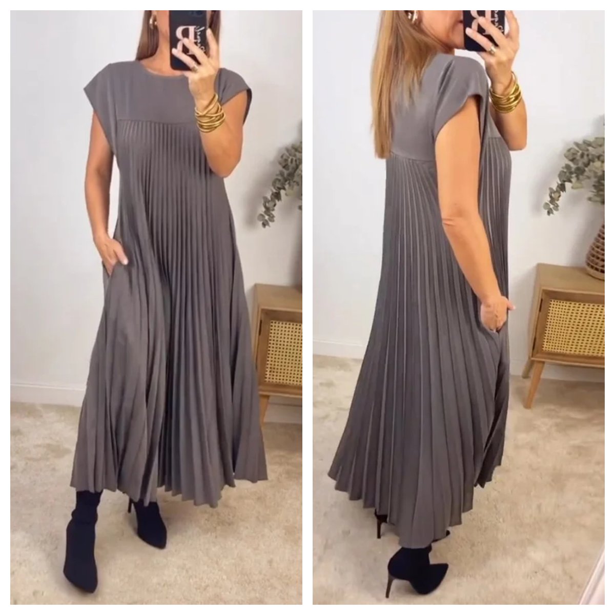Mara™ - Women's Pleated Dress with Color Details