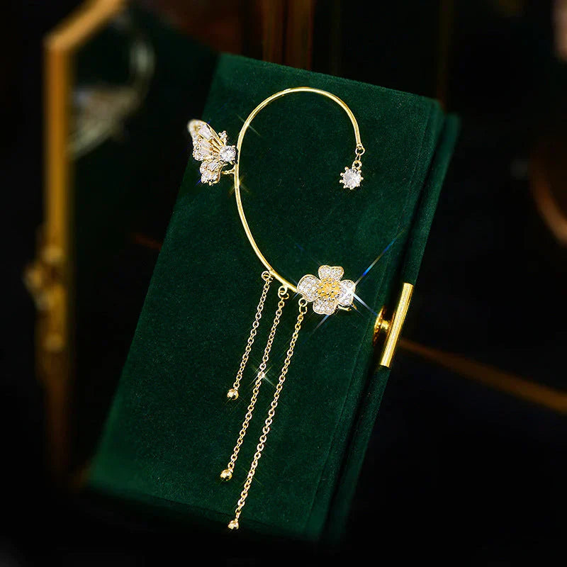 Elegant Butterfly Flower Earrings with Tassels