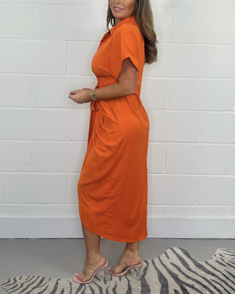 Marit™ - Elegant Pleated Dress with Shirt Collar
