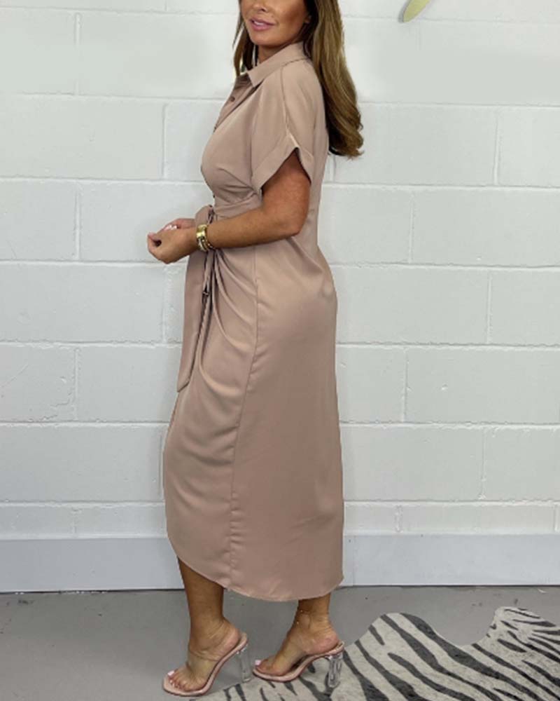 Marit™ - Elegant Pleated Dress with Shirt Collar
