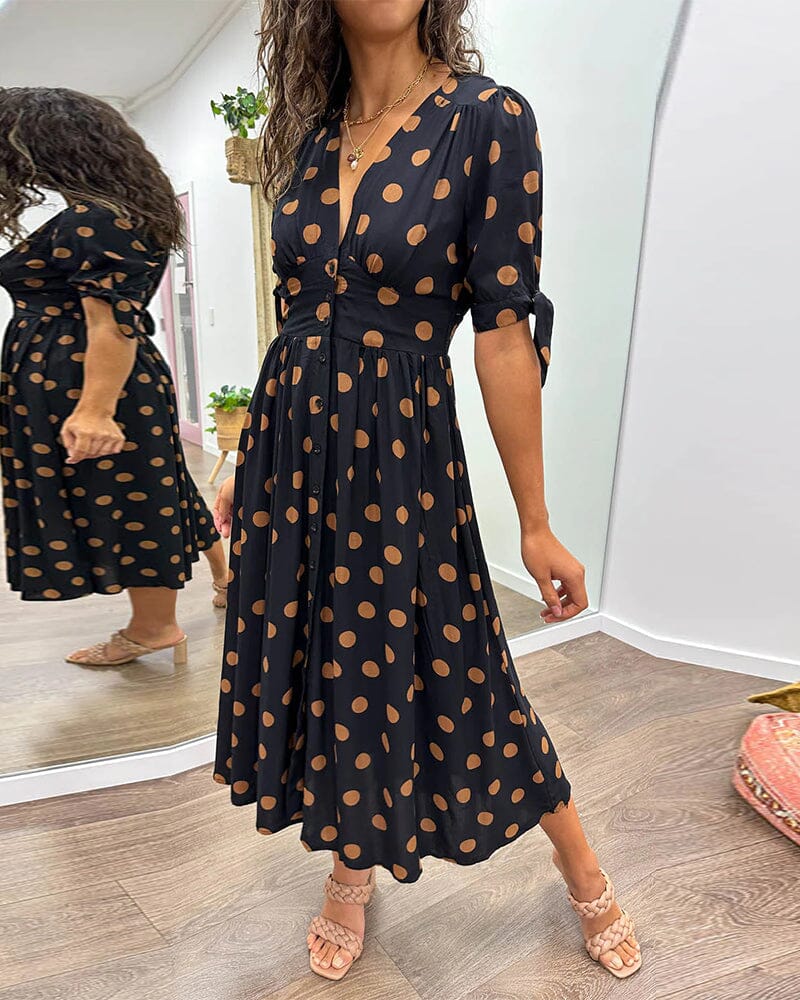 Mina™ - Robe à pois avec décolleté profond et pointu