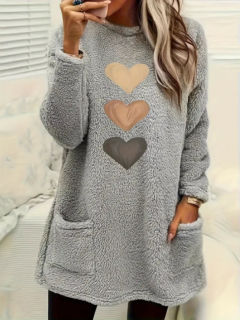 Patrice™ - Colorful Heart Fleece Sweatshirt with Pockets