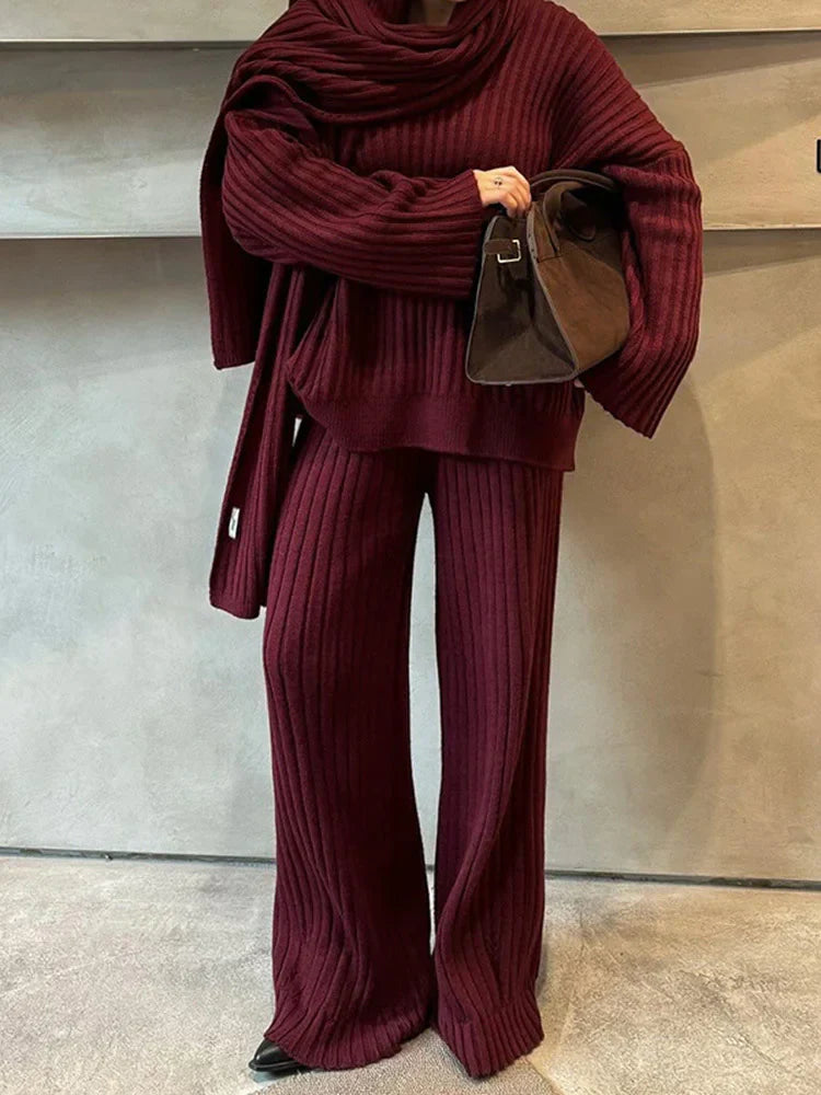 Jeannie™ - Burgundy set with sweater and wide leg pants