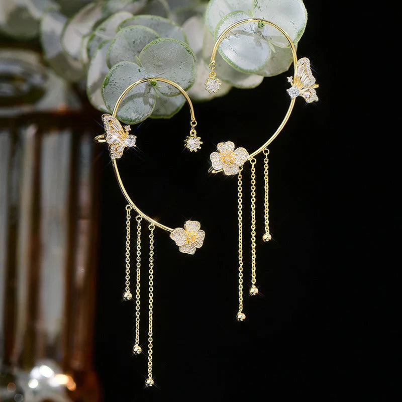 Elegant Butterfly Flower Earrings with Tassels