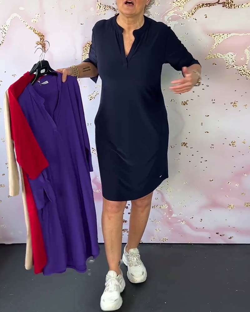Mélissa™ - Solid V-Neck Dress