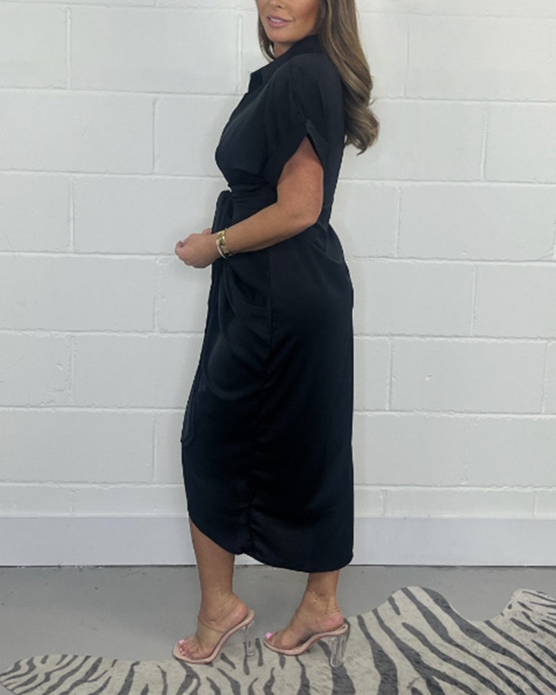 Marit™ - Elegant Pleated Dress with Shirt Collar