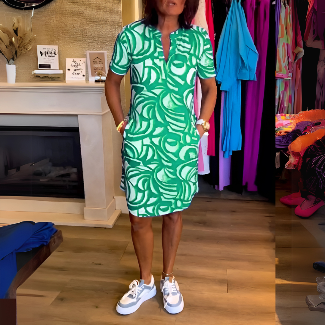 Mira™ - Printed V-Neck Dress
