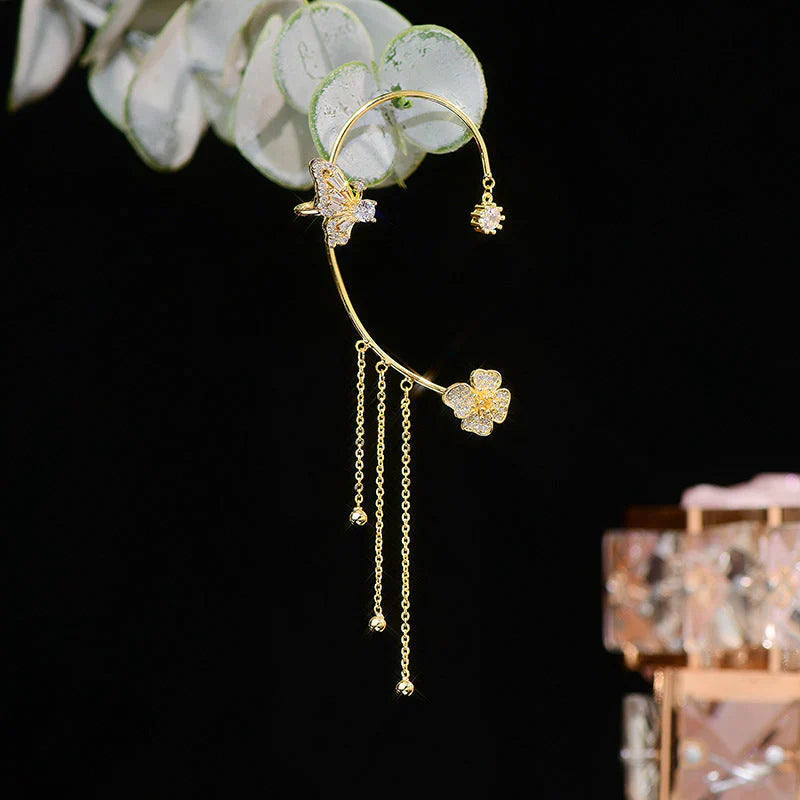Elegant Butterfly Flower Earrings with Tassels