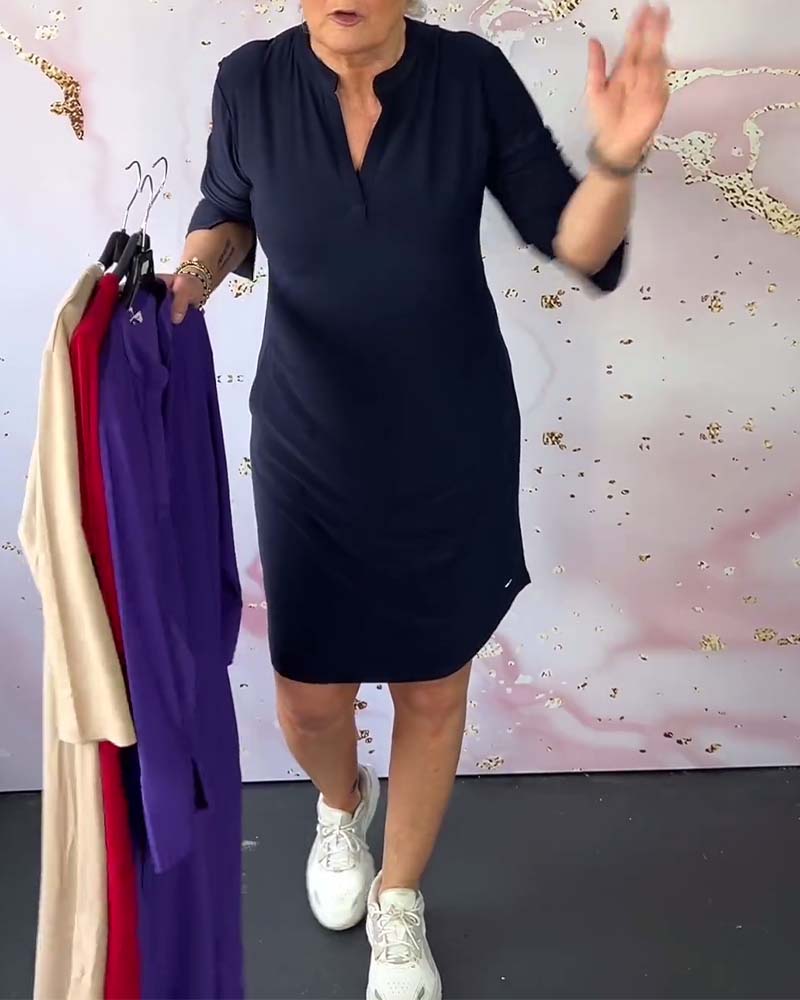 Mélissa™ - Solid V-Neck Dress