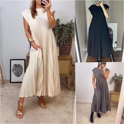 Mara™ - Women's Pleated Dress with Color Details