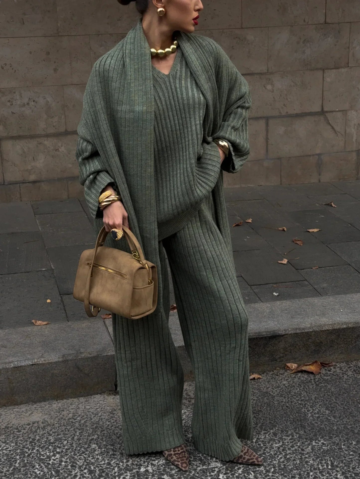 Jeannie™ - Burgundy set with sweater and wide leg pants