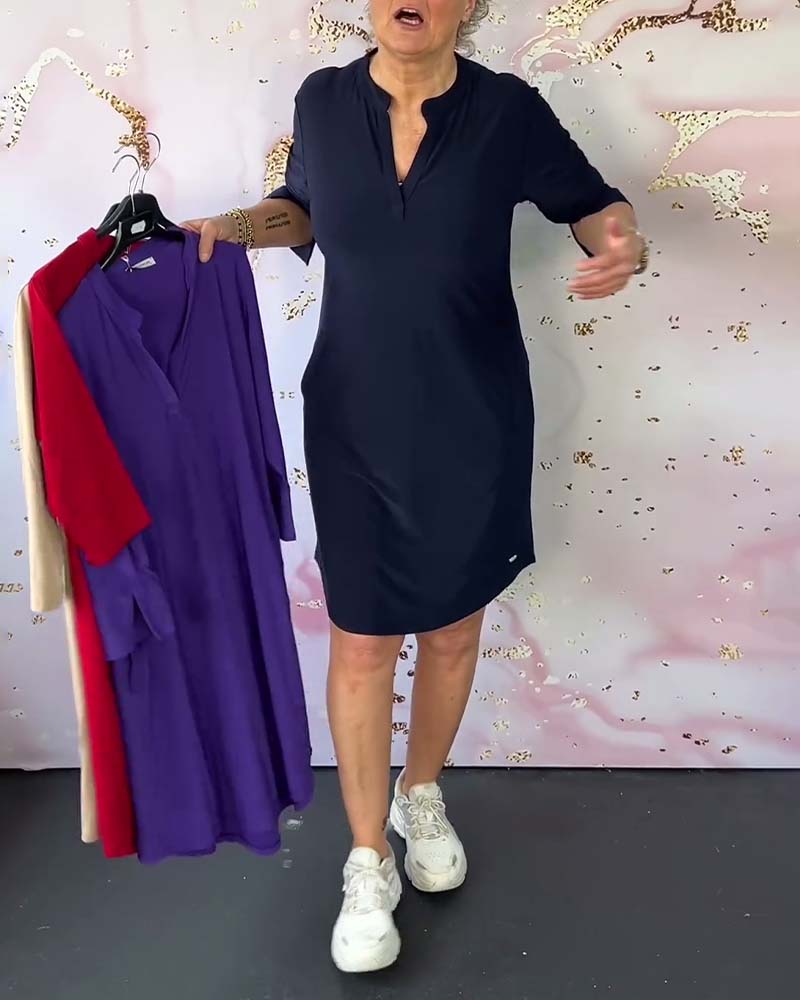 Mélissa™ - Solid V-Neck Dress