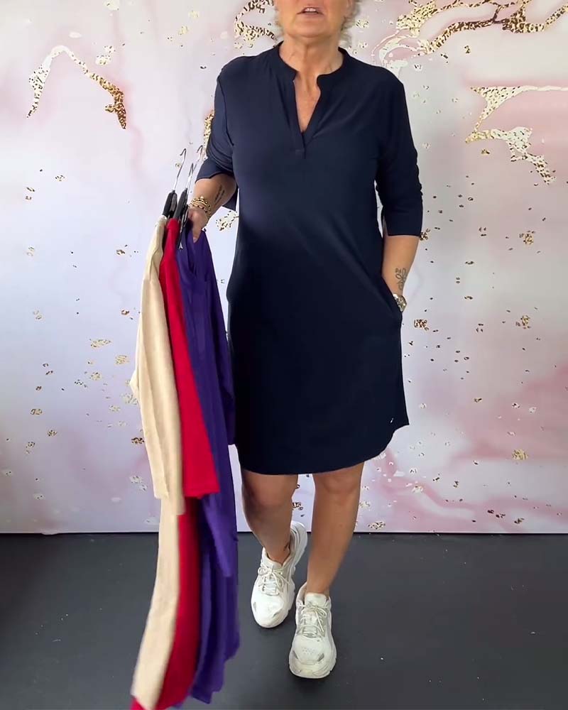Mélissa™ - Solid V-Neck Dress
