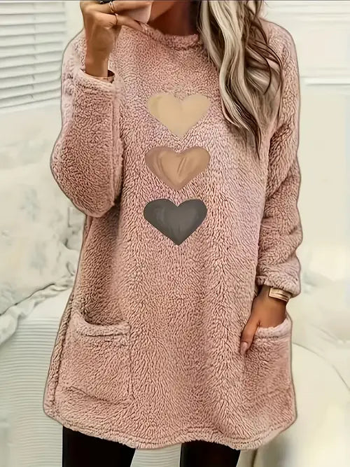 Patrice™ - Colorful Heart Fleece Sweatshirt with Pockets