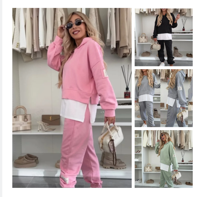 Philippine™ - Patchwork Hooded Sweatshirt Set