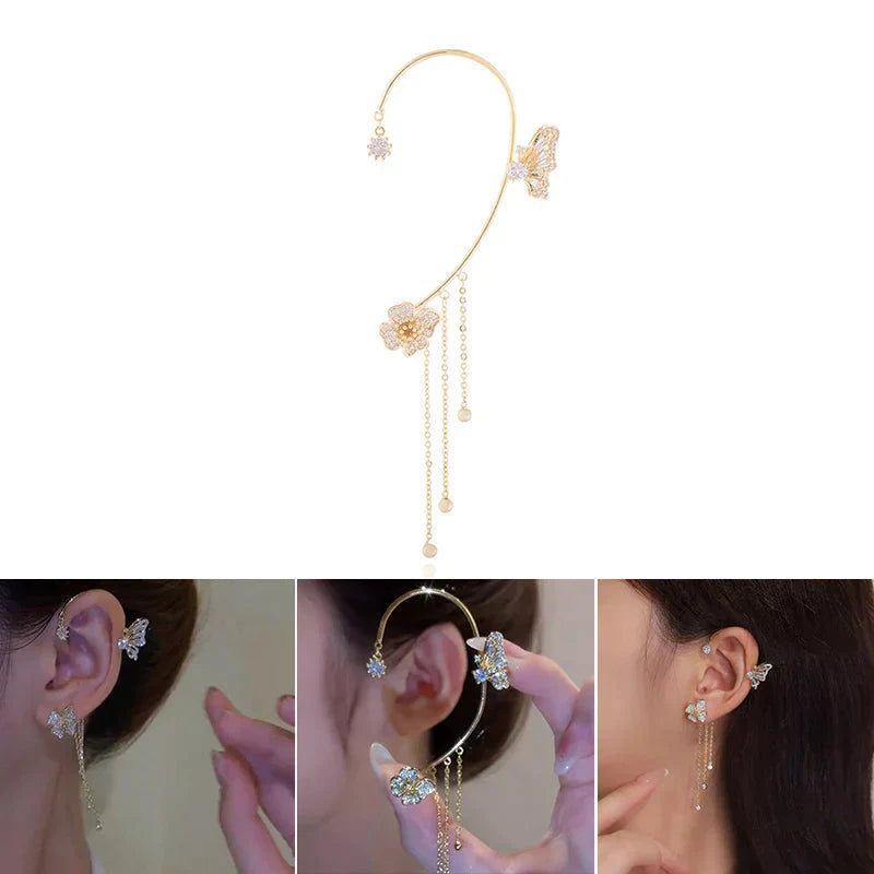 Elegant Butterfly Flower Earrings with Tassels