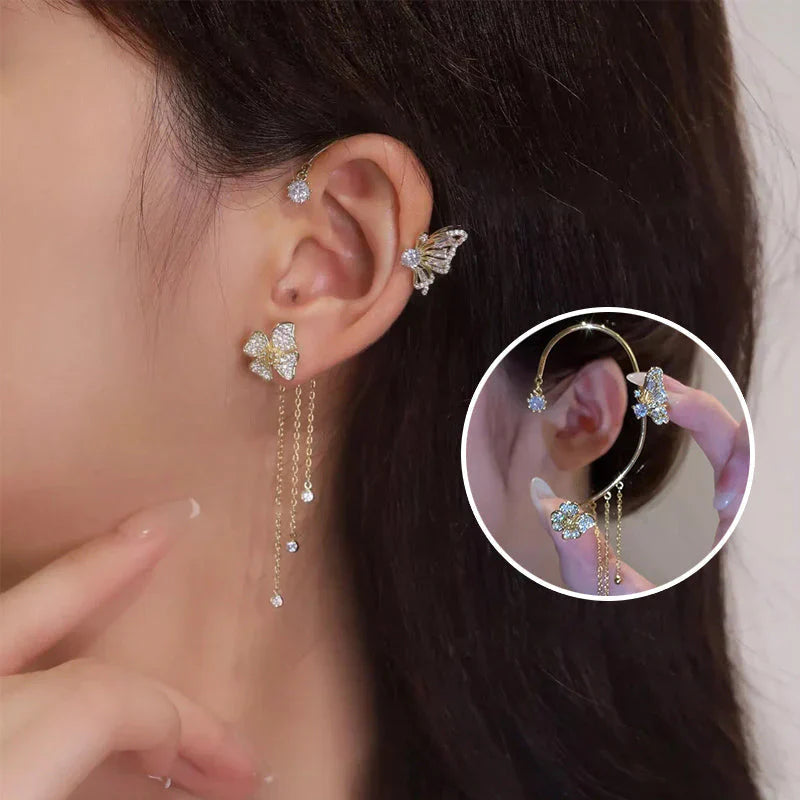 Elegant Butterfly Flower Earrings with Tassels