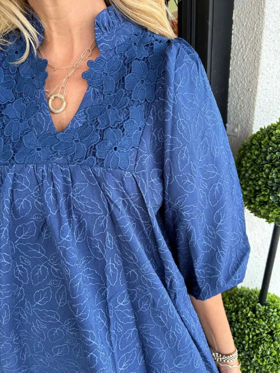 Tesia™ - Short Jacquard Dress with Puff Sleeves