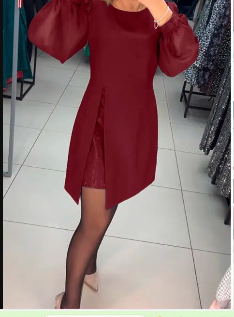 Carine™ - Elegant two-piece midi dress with high slit