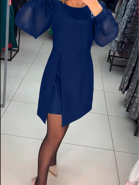Carine™ - Elegant two-piece midi dress with high slit