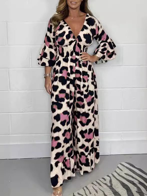 Priscille™ - Leopard V-Neck Jumpsuit