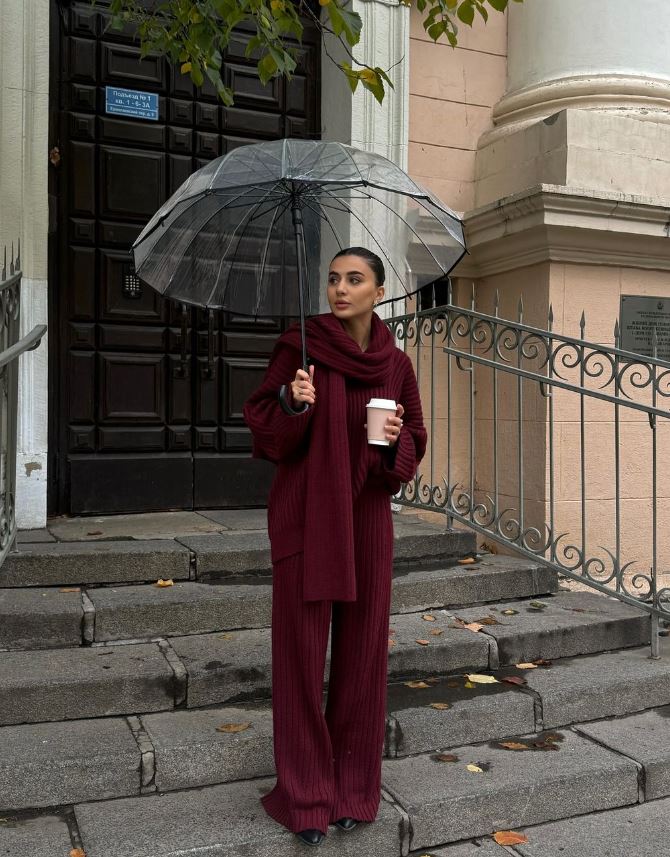 Jeannie™ - Burgundy set with sweater and wide leg pants