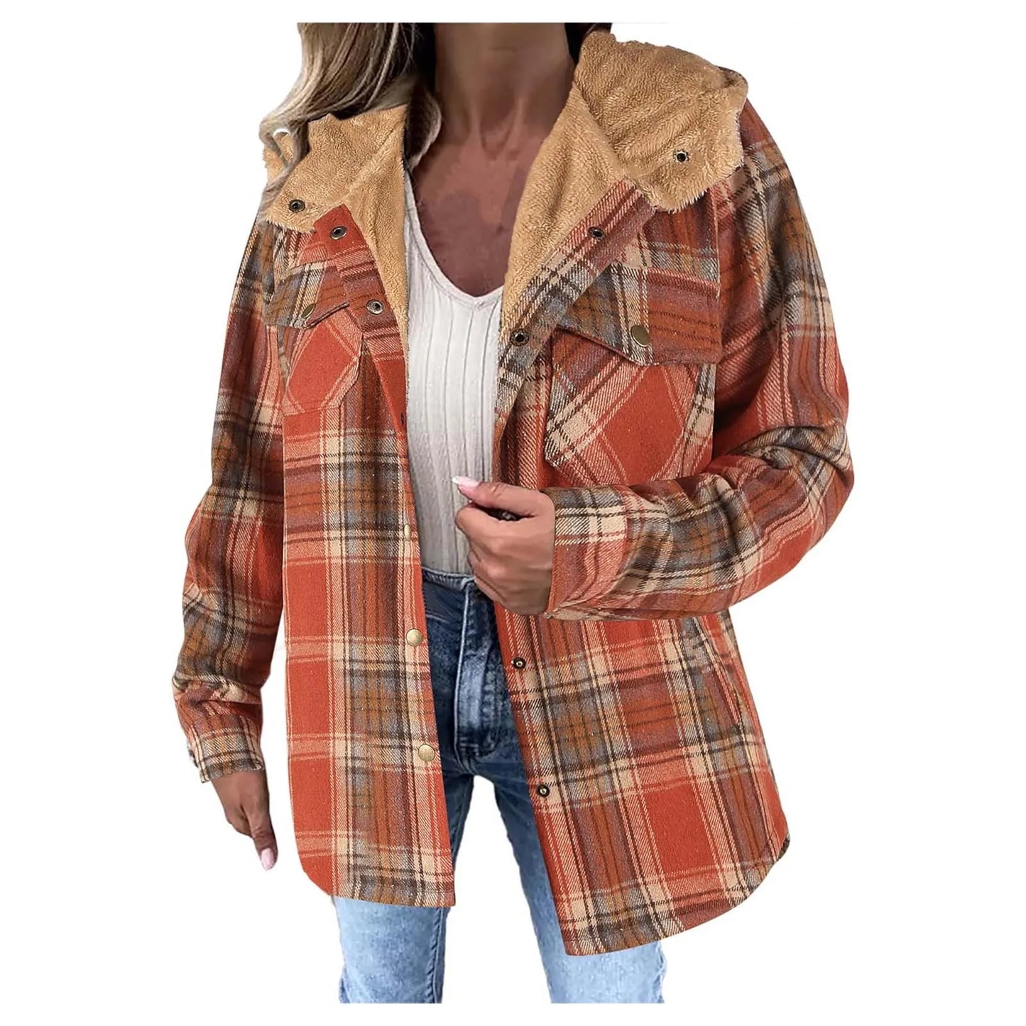 Agathe™ - Fleece Lined Plaid Jacket with Hood