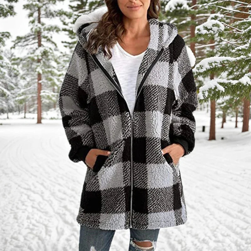 Geneve™ - Oversized Plaid Hooded Coat