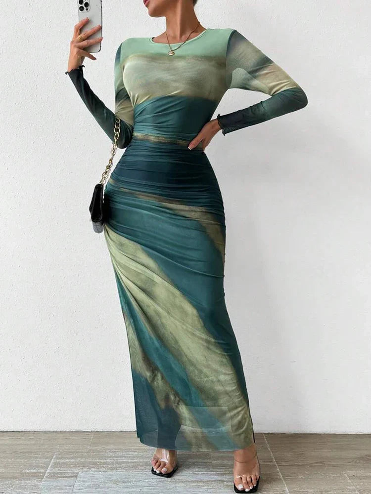 Lunette™ - Floral Print Fitted Maxi Dress