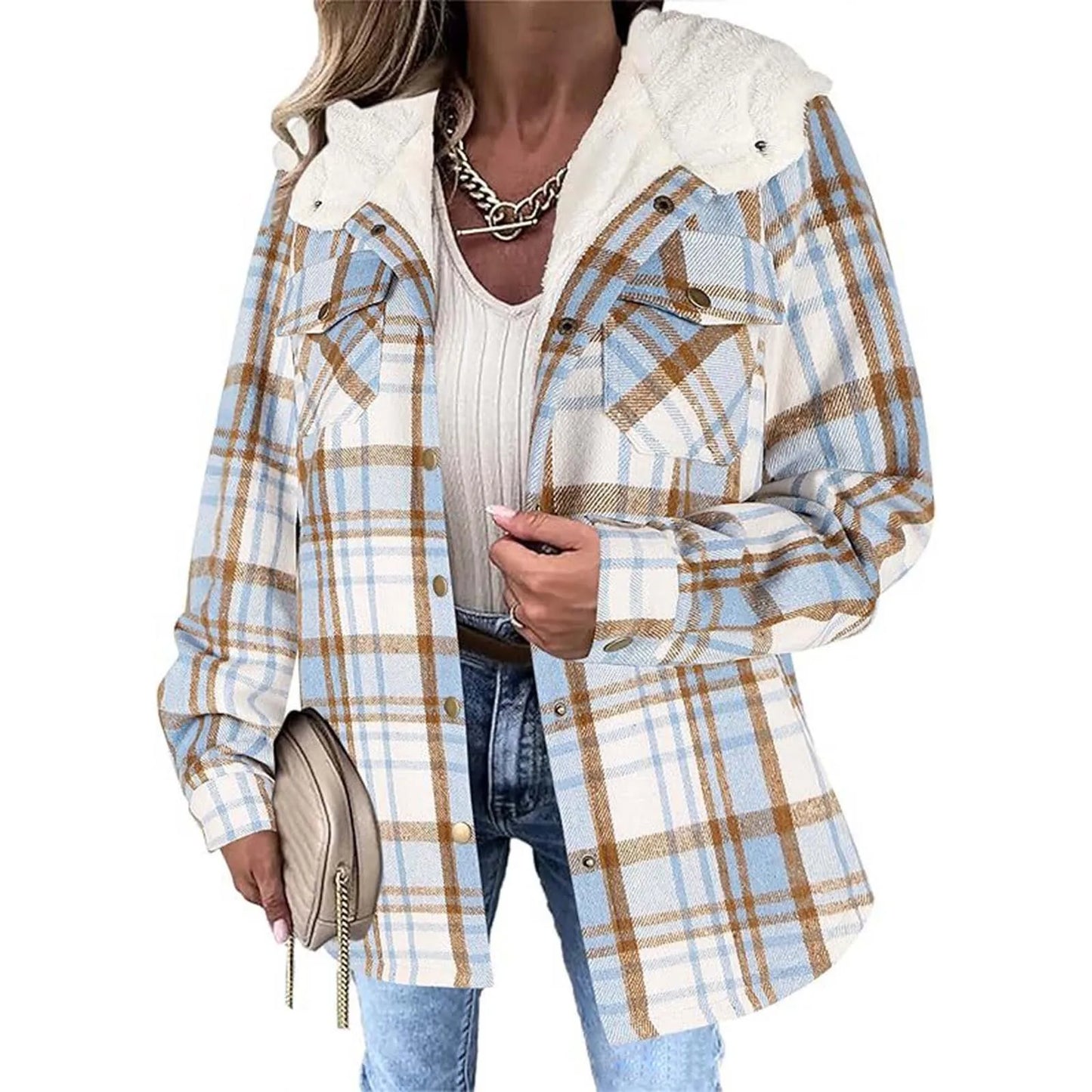 Agathe™ - Fleece Lined Plaid Jacket with Hood