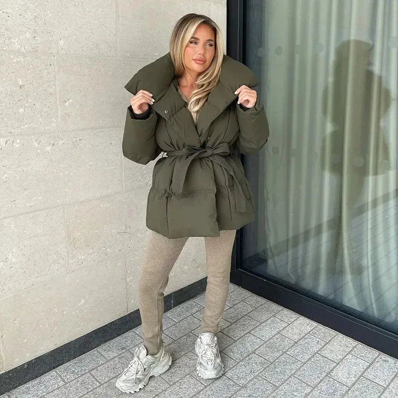 Désirée™ - Women's Short Coat with Stand-up Collar and Fitted Waist
