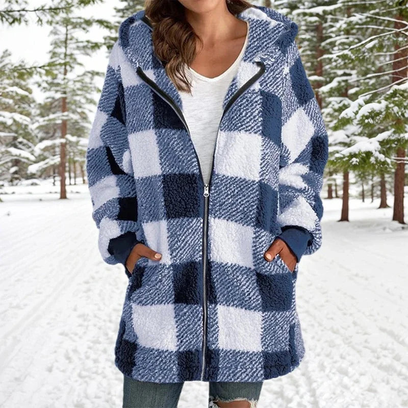 Geneve™ - Oversized Plaid Hooded Coat