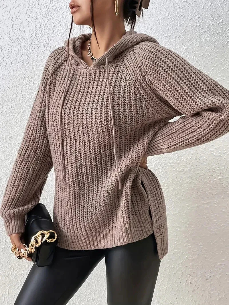 Maryvonne™ - Hooded Sweater with Split Hem for a Casual Look