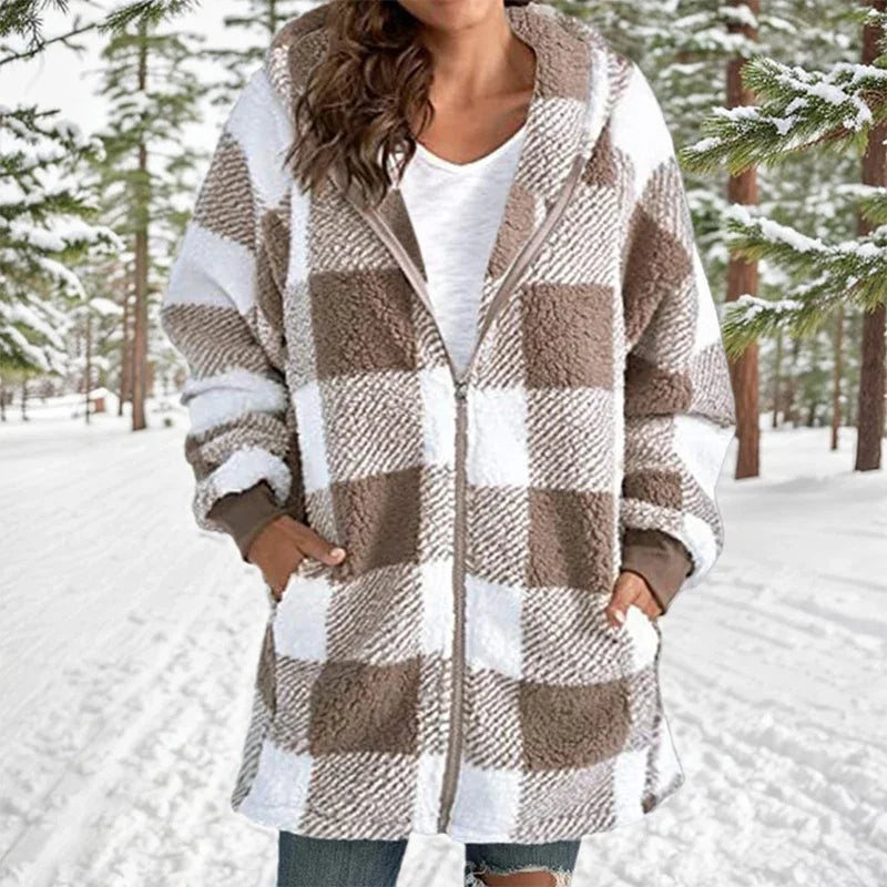 Geneve™ - Oversized Plaid Hooded Coat