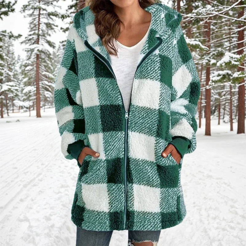 Geneve™ - Oversized Plaid Hooded Coat