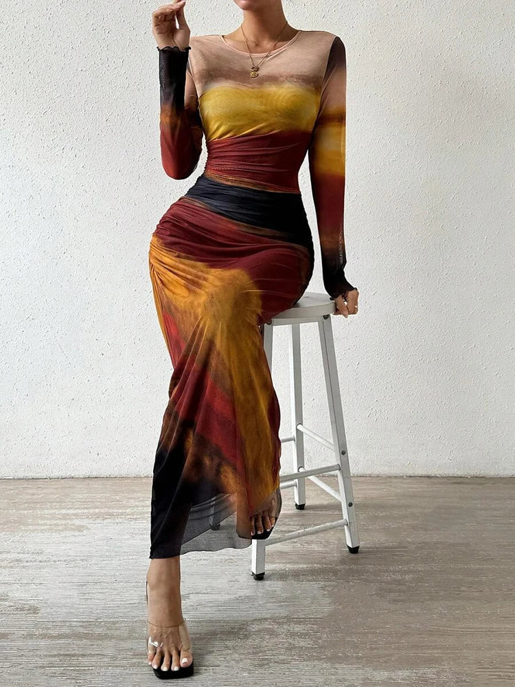 Lunette™ - Floral Print Fitted Maxi Dress