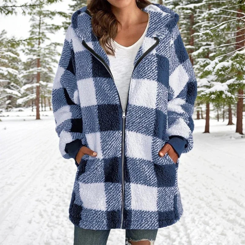 Geneve™ - Oversized Plaid Hooded Coat