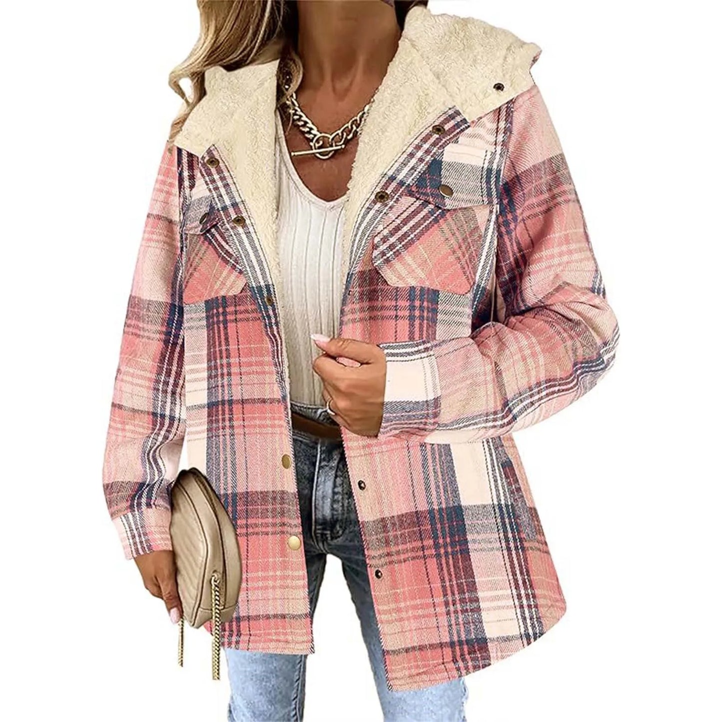 Agathe™ - Fleece Lined Plaid Jacket with Hood