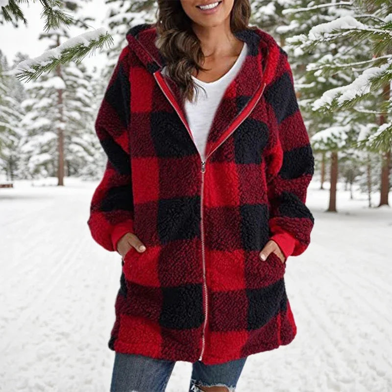 Geneve™ - Oversized Plaid Hooded Coat